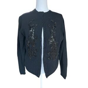 Shek Women's Vintage 80s Hand-Beaded Lambswool Angora Cardigan Black Size Large